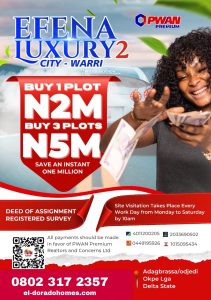 Affordable Land For Sale in Warri: EFENA Luxury City, Adagbrassa/Odjedi LGA – A Strategic Investment Opportunity