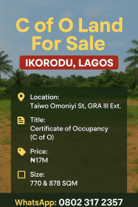 Ikorodu Land for Sale with C of O, 770 SQM Plots in Lagos State